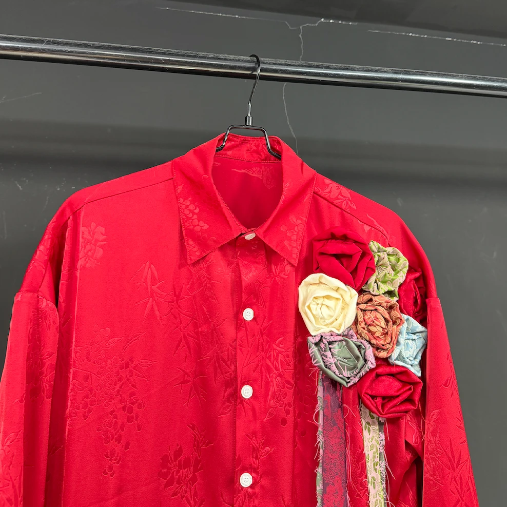 3D Handmade Floral Fringe Shirt Men Long Sleeved Loose Shirts Fashion Women Creative Design Neutral Social Street Wear Clothing