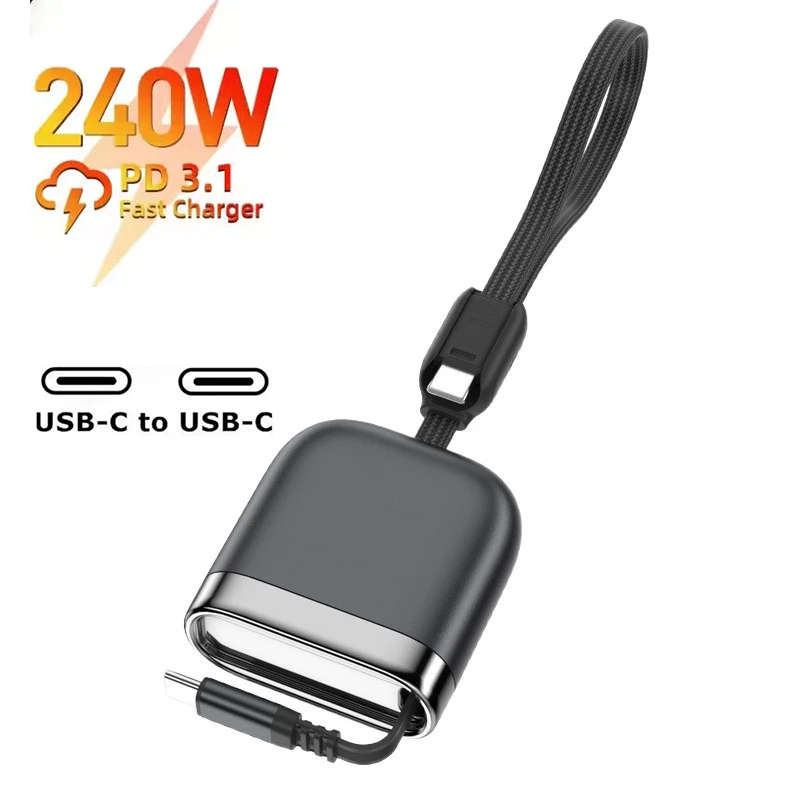 New 240W single-pull super fast charging retractable data cable for iPhone16 17 and Huawei Vivo phones, type-c charging cable