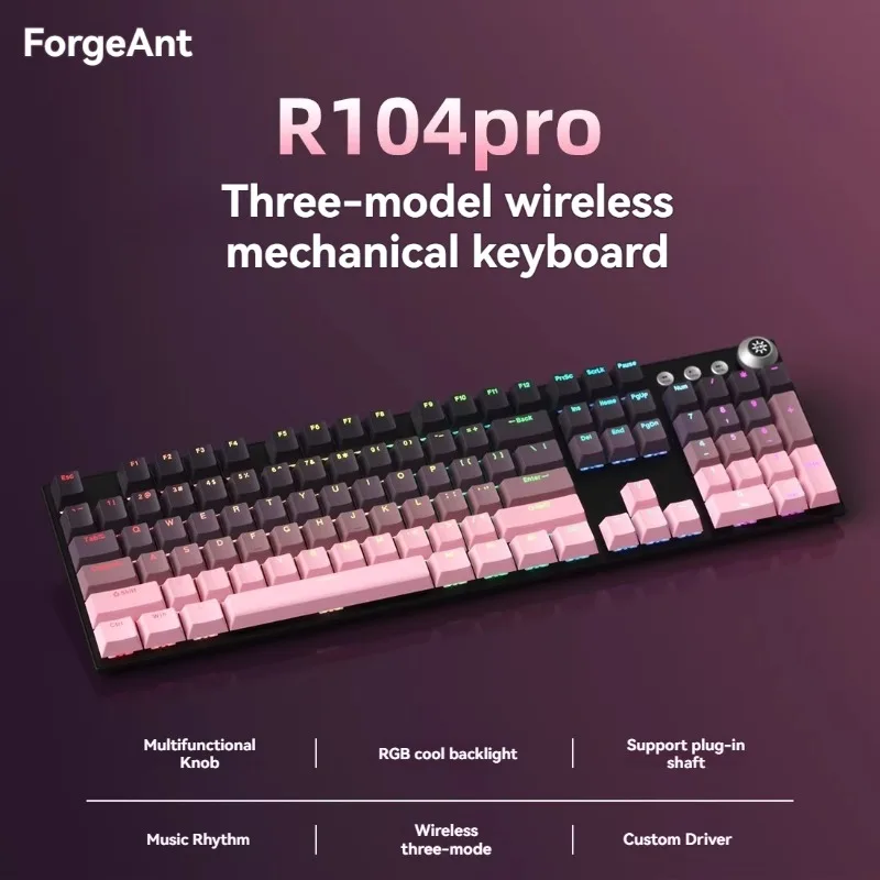 

ForgrAnt R104pro Mechanical Keyboard Customized Hot Swappable Triple Mode Wireless Keyboard 104 Key RGB Office Gaming Keyboard