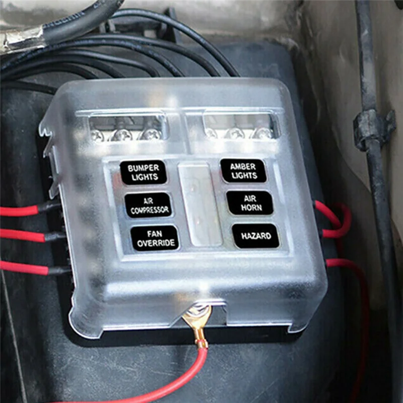 6 Way Waterproof Fuse Block,with LED Indicator with Negative Marine Fuse Box for Dc12-24V Car Boat RV Truck