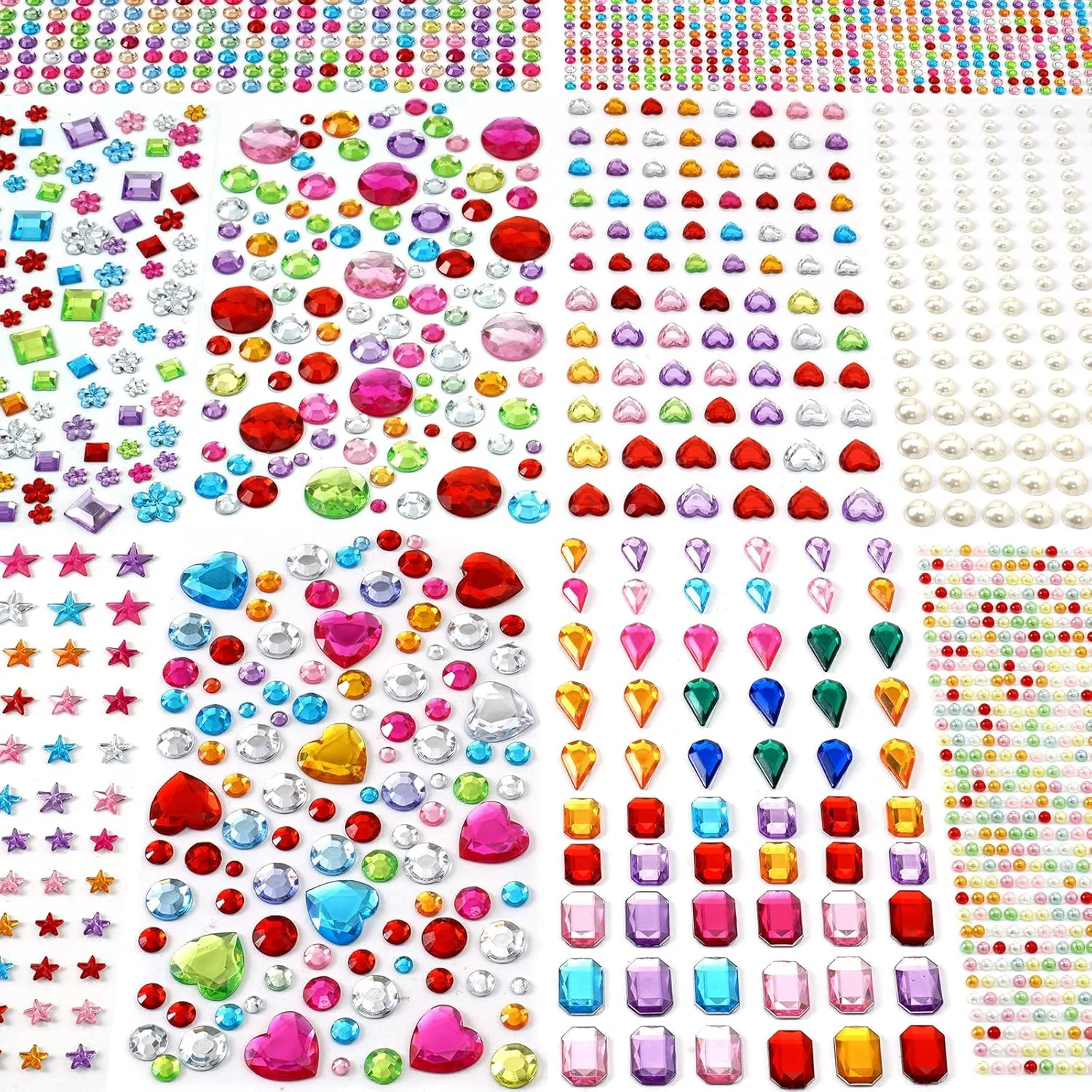 Multiple of Gem Stickers Jewels for Crafts, Self Adhesive Rhinestone Jewel Stick on Gems, Acrylic Bling Heart Stickers