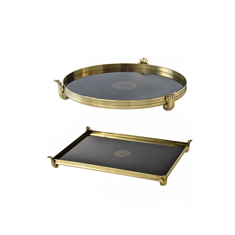 

Европейский светлый роскошный полностью медный поднос, современное украшение для дома, модель комнаты, американская гостиная, журнальный столик для хранения, декоративный