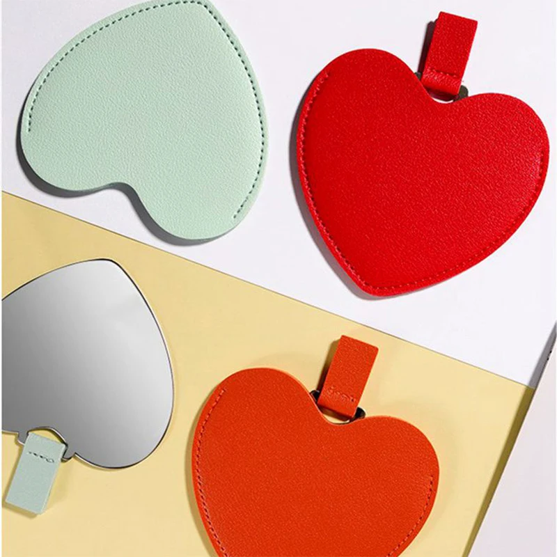 1PC Metal Ultra-thin Mini Makeup Mirror Heart Compact Portable Stainless Steel Compact Pocket Beauty Cosmetic Mirrors Gift