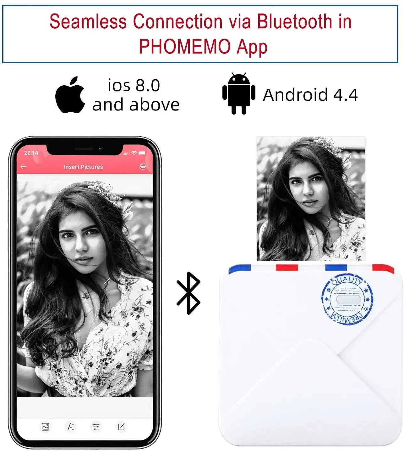 Phomemo M02S Portable Thermal Printer Photo Printer 300dpi HD Bluetooth Label Maker Mobile Label Printer for Similar as T02