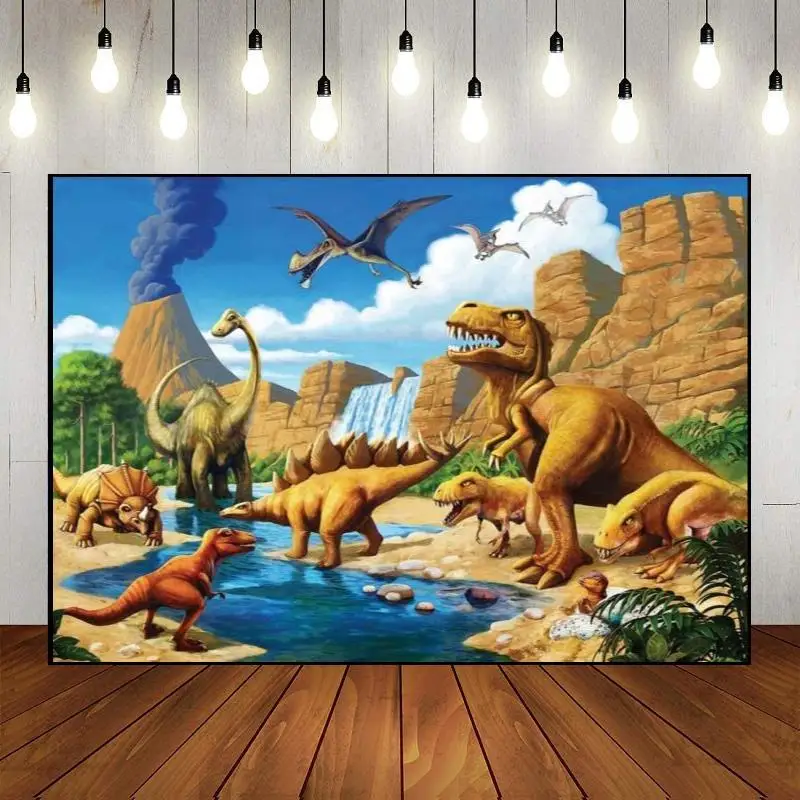 Cartoon Dinosaur Large Dino Themed Games Happy Birthday Party Photography Backdrop Banner Decoration Baby Decor Wall Custom