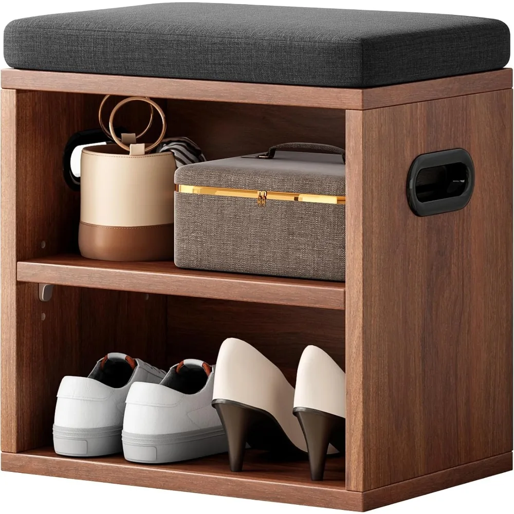 مقعد أحذية مبطن مدمج مع مساحة تخزين للمدخل