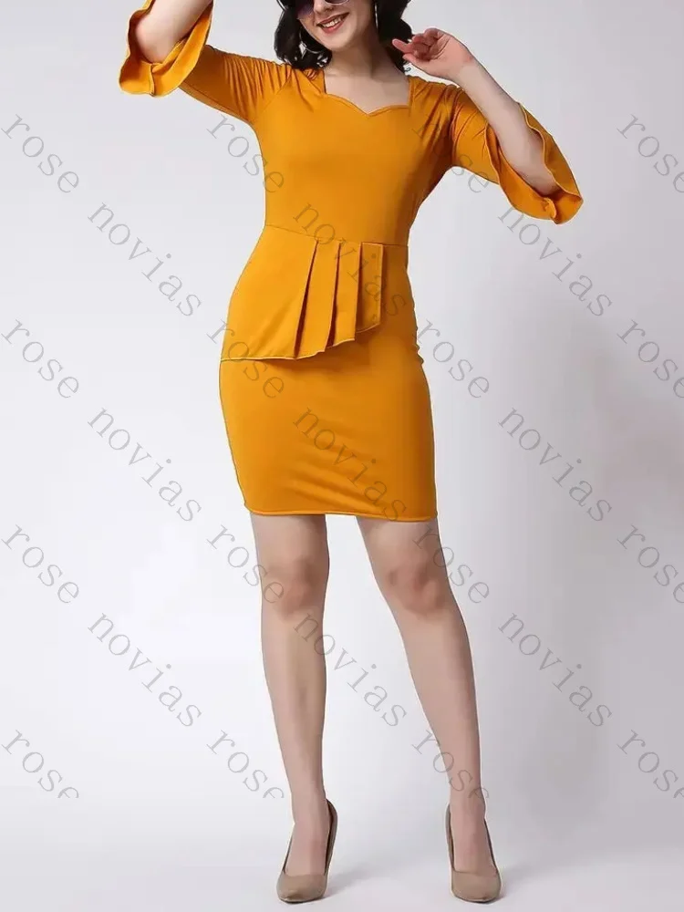 

Customized Yellow Bodycon 3/4 Sleeves Mother of The Bride Dresses Elegant Celebrity Dress Exquisite High Quality Prom Party Gown