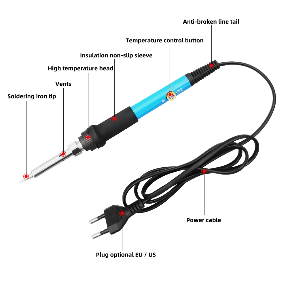 60ワット可変温度電気はんだごて220v 110 220v溶接はんだ鉄と5個のヒントリワークステーションツールセット