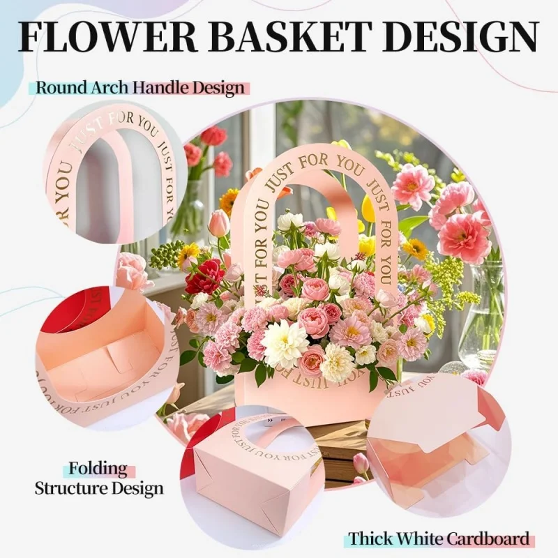 1/4/8/16PCS Foldable Carton Flower Basket Handheld Bouquet Gift Bag Valentine\'s Day Flower Packaging Wedding Party Decoration