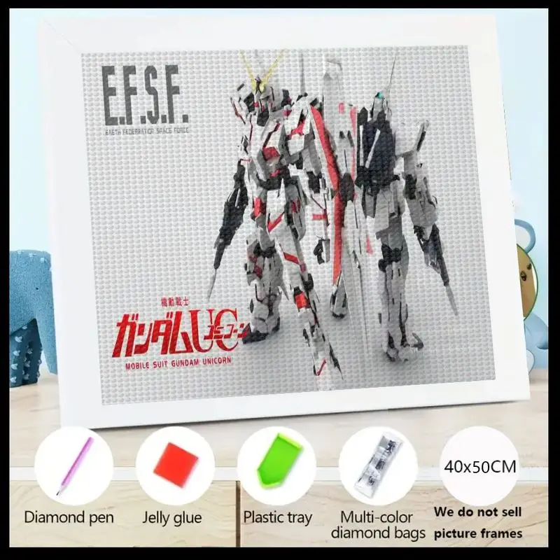 

1 шт. мобильный костюм Gundam Unicorn 5D набор для алмазной живописи, набор для рисования кристаллами и алмазами своими руками 40x50 см, аниме-робот Sci