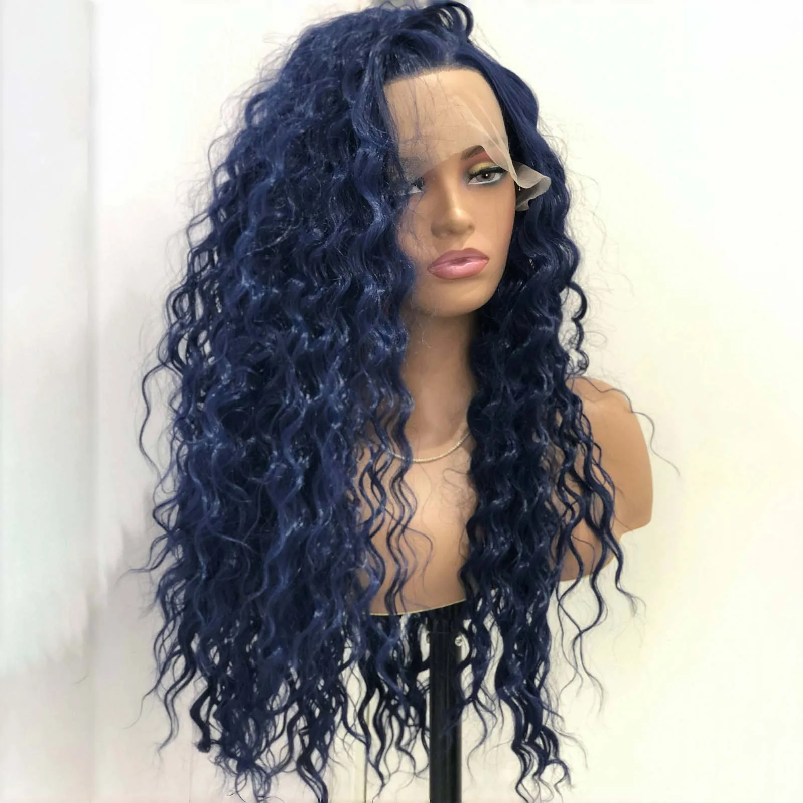 Blue Wig long wig Romance Curl Lacefront Amazon.com : cute fairy Dark Blue Lace Front Wigs Human Hair  main image 2