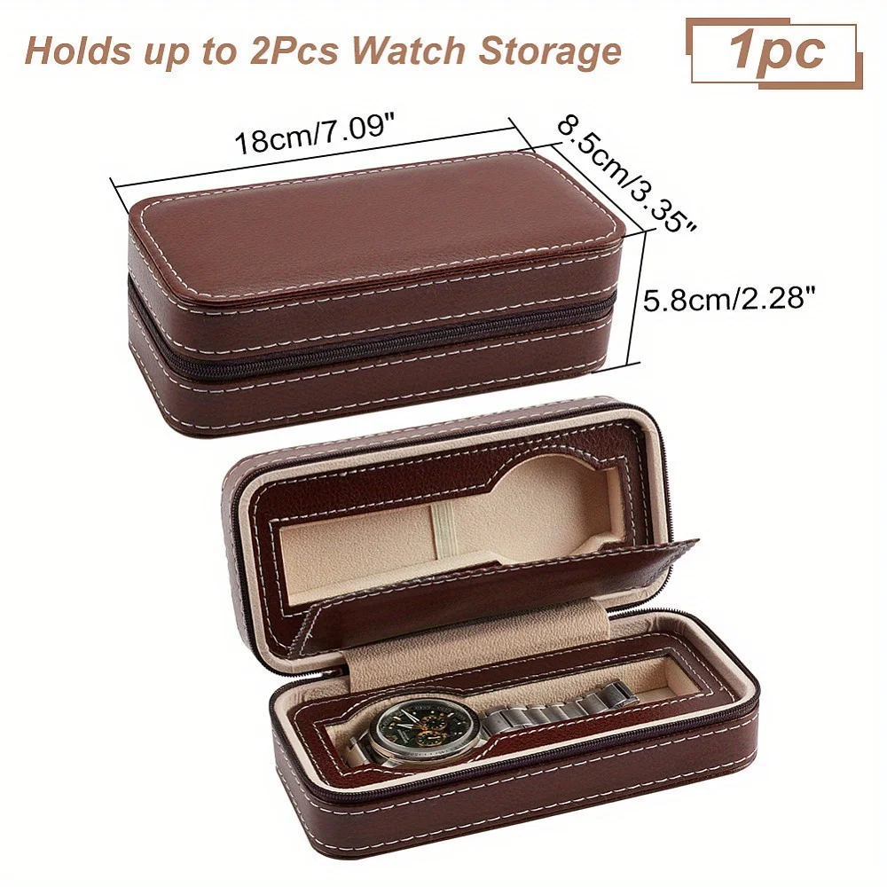 صندوق تخزين أنيق محمول لساعة 2 على شكل مستطيل من جلد البولي يوريثان منظم متين للسفر والاستخدام المنزلي #4