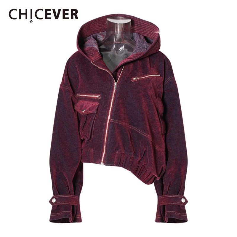 

CHICEVER фиолетовая куртка на молнии, женская куртка с капюшоном и длинным рукавом, свободная винтажная уличная одежда, женские куртки, осенний модный стиль