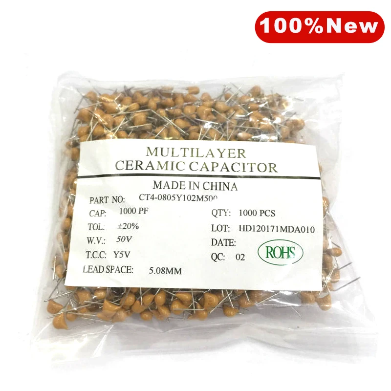 

1000Pcs 50V 10PF~ 10UF Monolithic Ceramic Capacitor 22PF 47NF 220NF 1NF 1UF 4.7UF 100NF 330NF 0.1UF 102 104 105 106 103