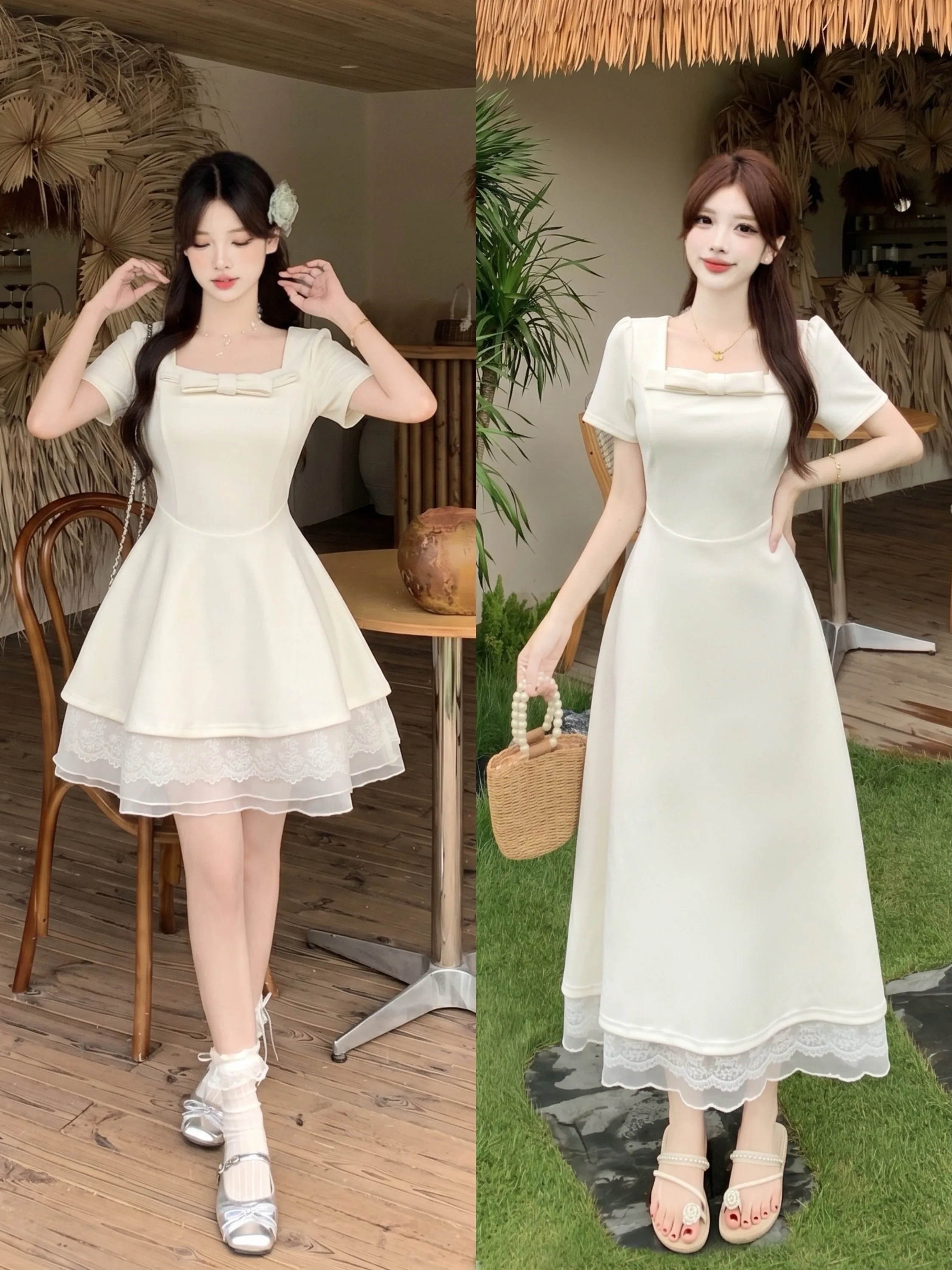 

plus Size Princess Style Dress Fashionable Square Collar Lace Patchwork Slimming Waist Design Women's Clothing City Walk Suit...