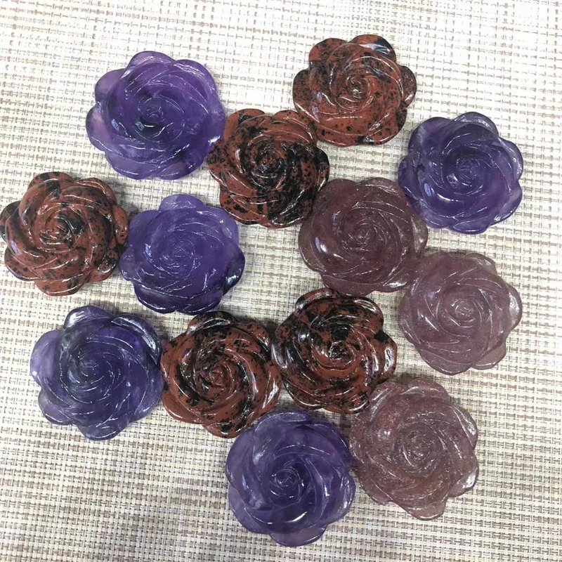 

Polished Quartz Crystal Hand Carving Rose Flower Natural Stones Healing Reiki Gemstones Feng Shui Home Decoration