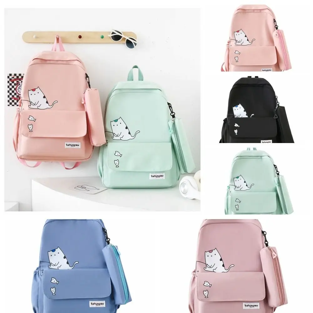 

Waterproof Cat Printed Students Backpack Fashion Nylon College Backpack Large Capacity Casual Students School Bags Teenagers