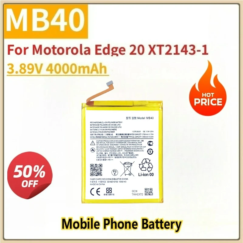 

New Replacement Mobile Phone Battery 3.89V 4000mAh MB40 for Motorola Edge 20 XT2143-1