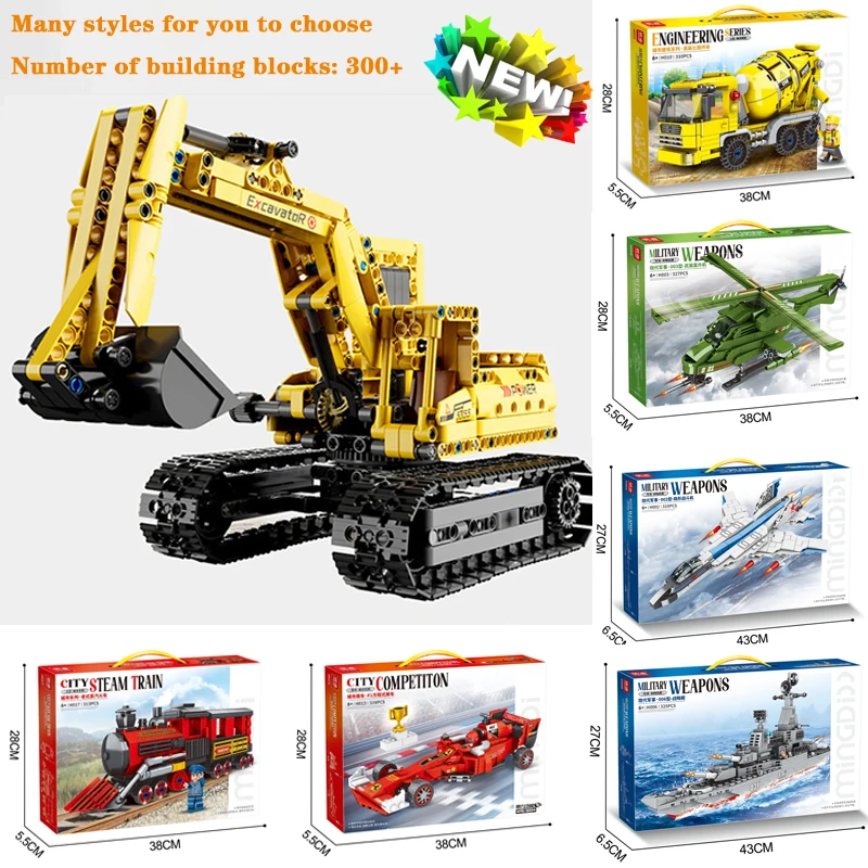 

350+Pcs Building Block Set Engineering Vehicle Excavator Building Block Racing Fighter Tank Children DIY Toy Decoration Gift NEW