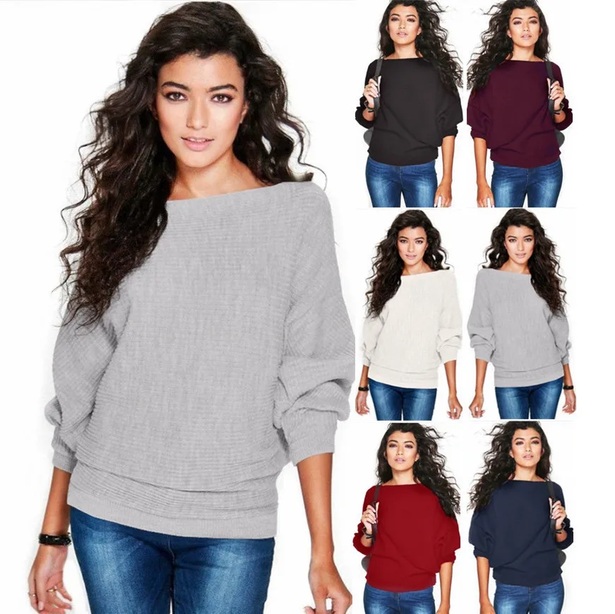 European and American Women's Clothing Wish AliExpress Autumn and Winter New Fashionable Loose Batball Sleeve Knitted Sweater