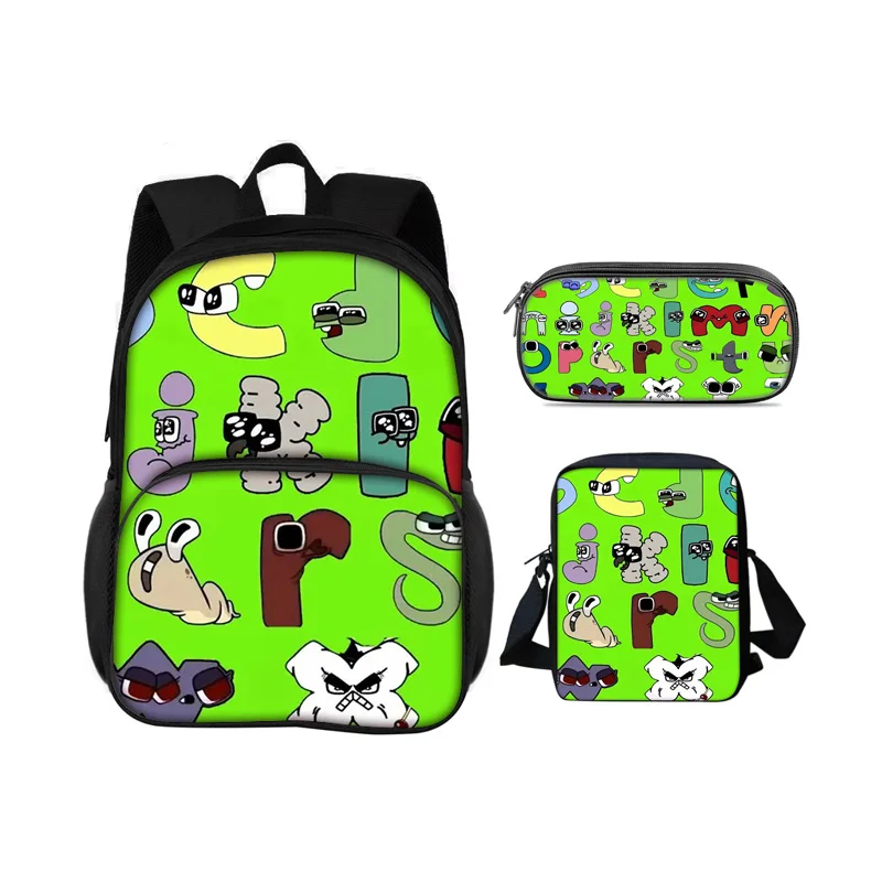 

Alphabet Lore Round Front Bag Backpack Pen Bag Shoulder Bag 3Pcs Set Letter Cartoon Print Cute Elementary School Boys and Girls