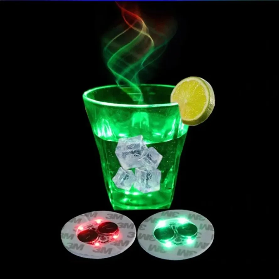 LED Emit Light Coaster Wholesale with Battery Wine Glass Mat Cup Pad Sticker Bottle Drinking Club Bar Party Decor Night Light
