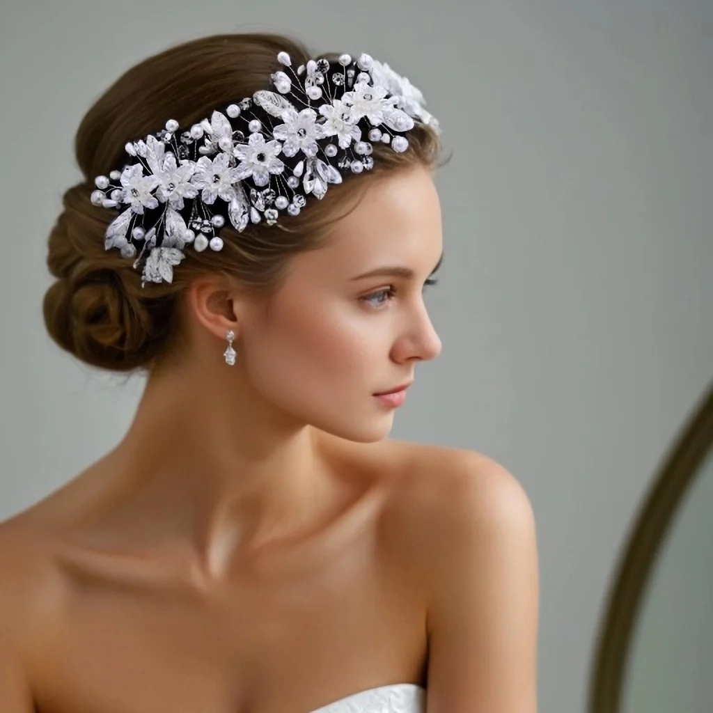 Coiffure de cheveux en perles pour patients, cuir chevelu en alliage fait à la main, fleur de coquillage, diadèmes à la mode pour femmes, accessoires de cheveux de mariage, jardins 671