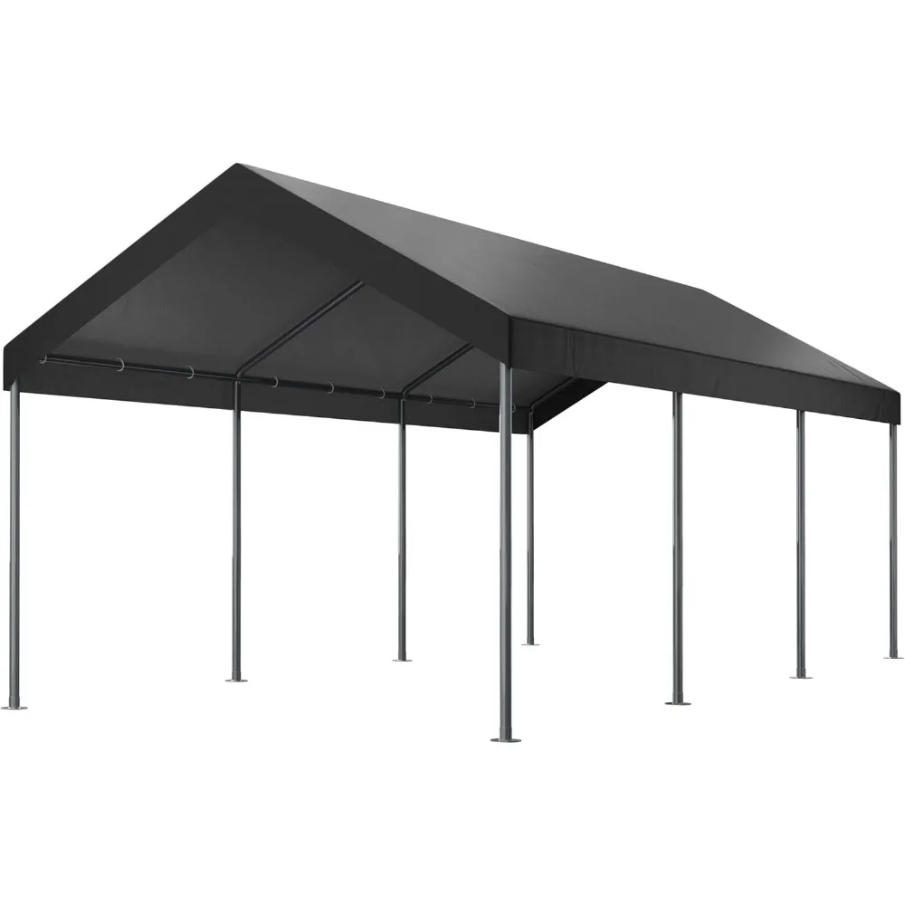 

10x20ft Heavy Duty Carport With Uv Resistant Canopy, Powder-coated Steel Frame, Easy To Assemble Portable Garage, Stable Carpor