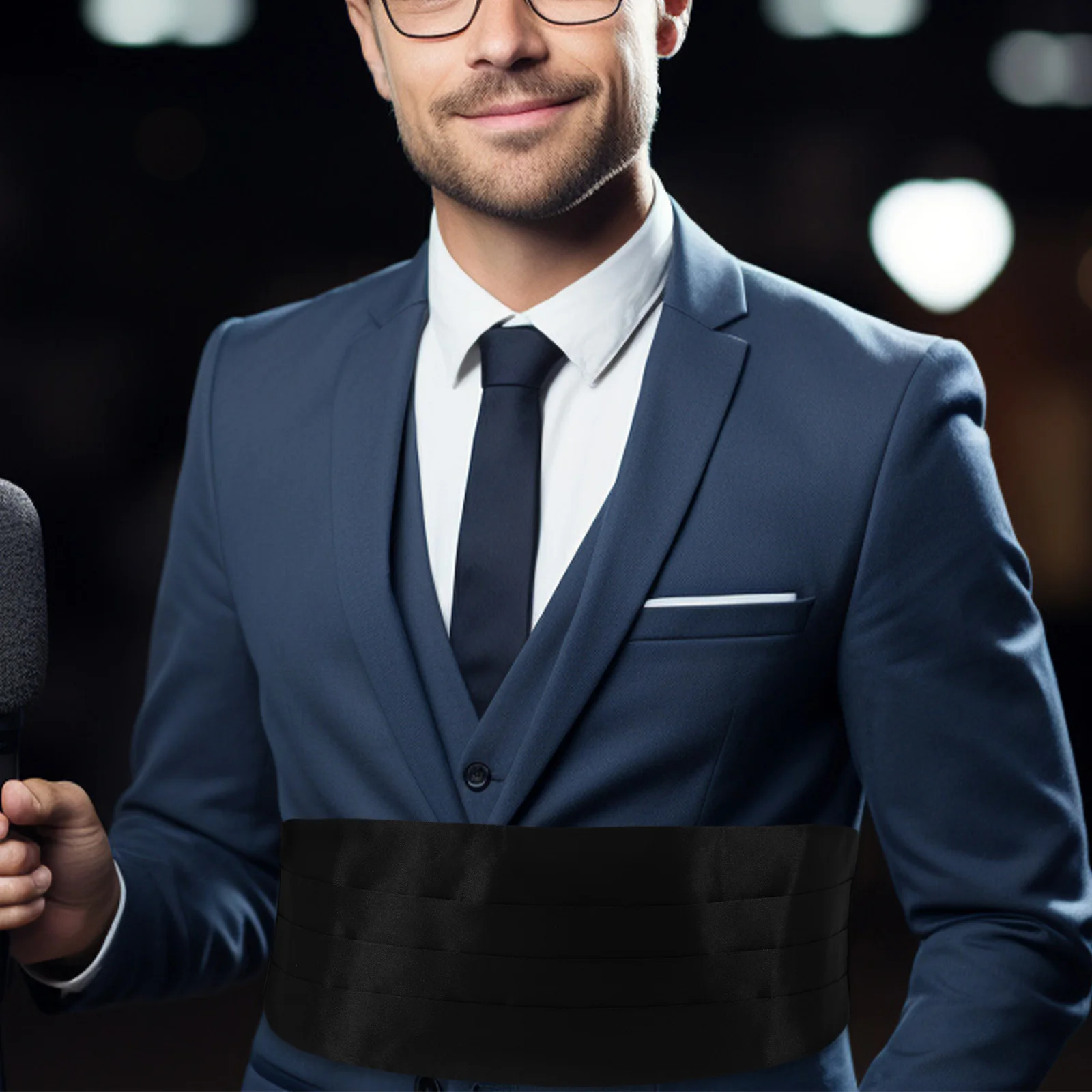 Velvet Men's Girdle Waist Belt Groomsmen Cummerbund Suit Chain Black Iron for Bridegroom