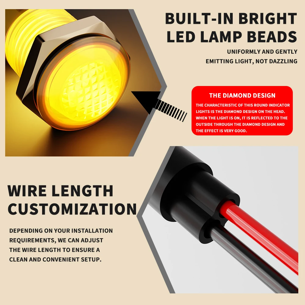 5PCS 8mm Mini LED Signal Lamp Flat Top Pilot Lights IP65 Waterproof DC 12V-24V Panel Mount Indicator Light 5 Color R/G/B/W/Y