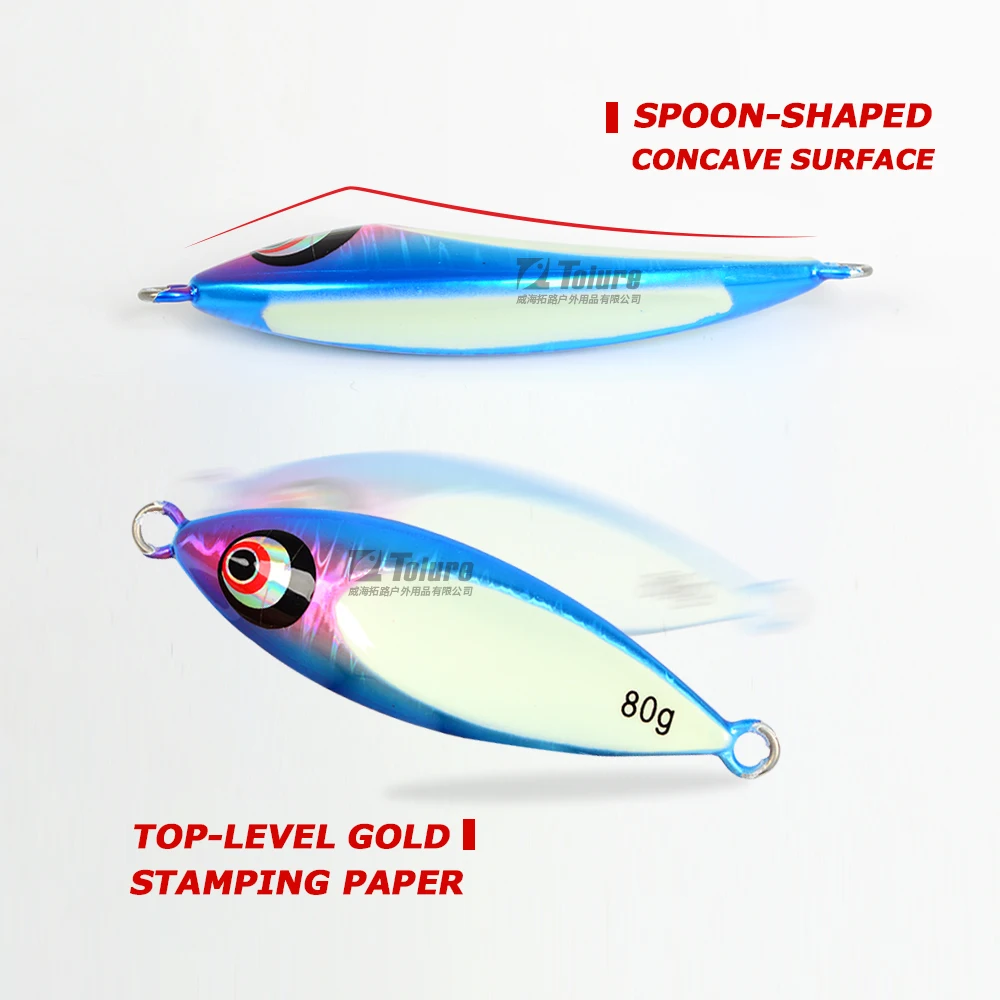 TOLU New 80g 100g Hard Bait Slow Sinking Jigging Metal Fishing Lure Jig Flat Glow Artificial Bait Long Casting Tackle