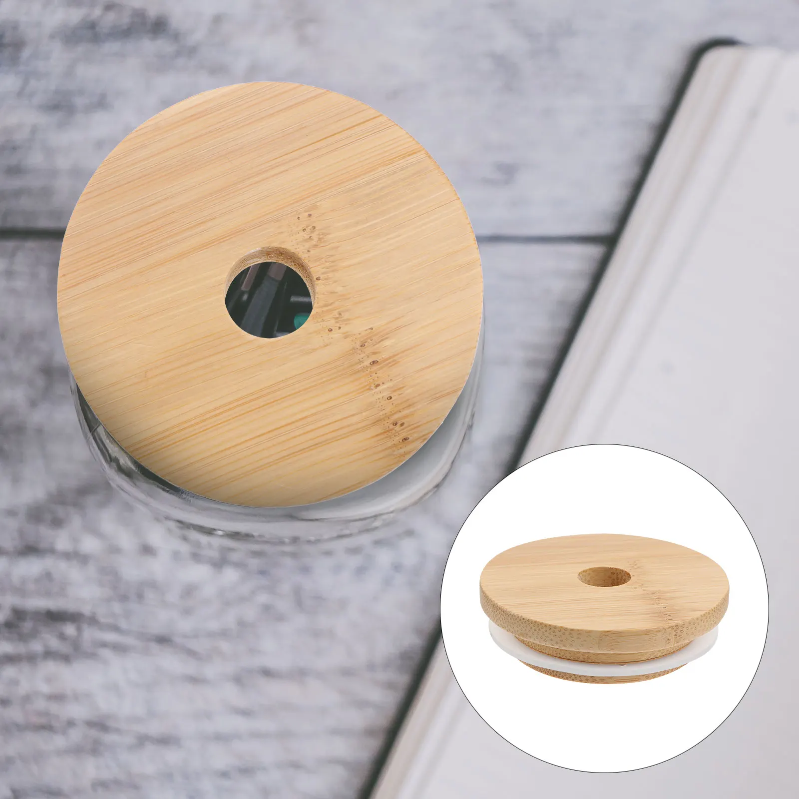 

8Pcs Jar Wood Lid Bamboo Replacement Cover Waterproof Sealed Top for Glass Bottle Coffee Mug Dry Food Storage Kitchen Essential