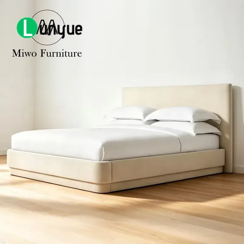 Modern Deluxe Double Bed with Large Fabric Headboard Comfortable Extended Full Padded Backrest for Bedroom Furniture