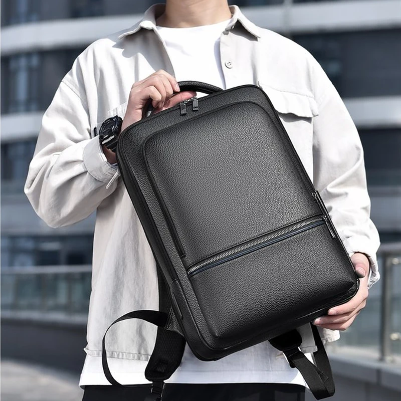 Executive Backpack Men PU Leather Satchel USB Charging Briefcase Office Travel Laptop Office Business Shoulder Back Pack Male