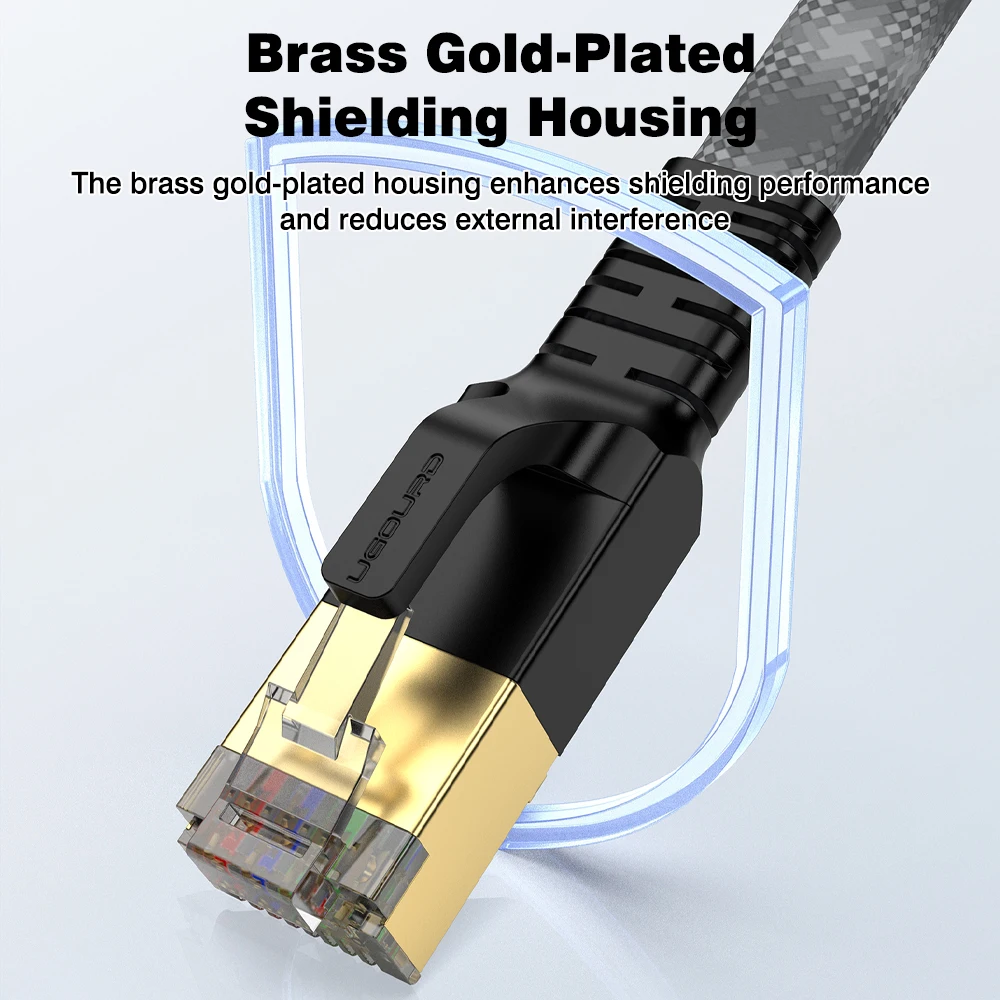 UGOURD أسود-رمادي Cat8 كابل إنترنت عالي السرعة 40 جيجابت في الثانية 2000 ميجا هرتز عرض النطاق الترددي RJ45 شبكة محمية LAN Cat 8 كابل إيثرنت لا تأخر #4