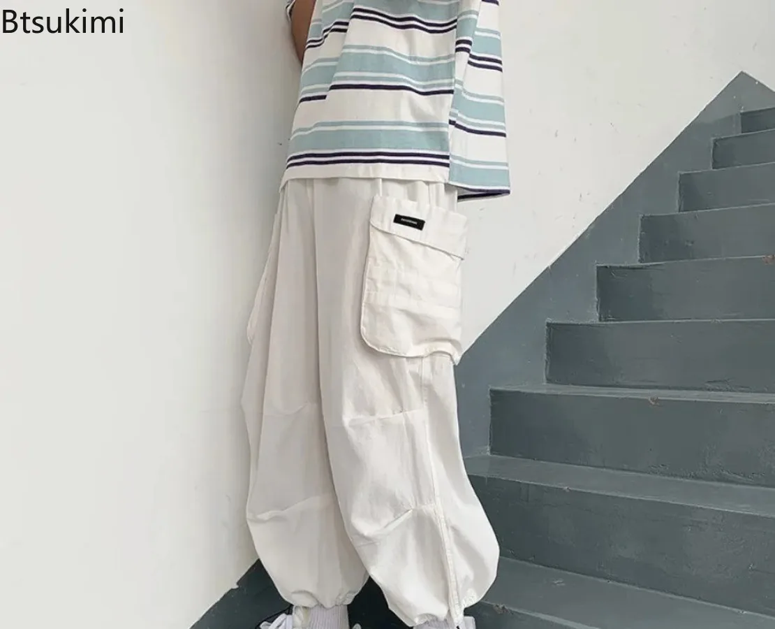 2024 Fashion Men's Cotton Loose Jogger Pants Japanese Style Wide Leg Drop Feeling Casual Trousers High Street Sweatpants for Men