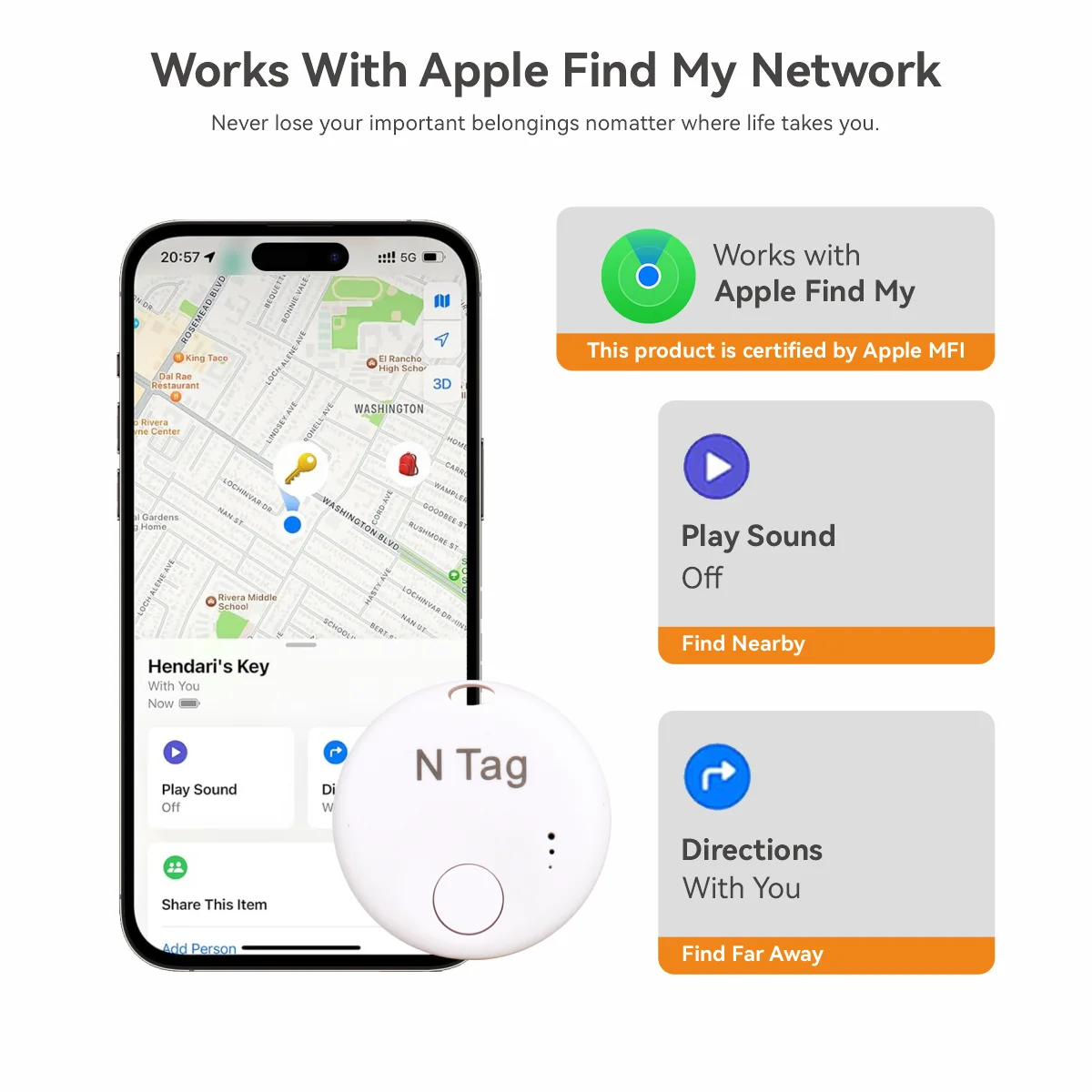 علامات تعقب الهواء الذكية بتقنية البلوتوث تعمل مع Find My APP (iOS فقط) جهاز تعقب محدد البحث عن العناصر وحقيبة مفاتيح الأمتعة #3
