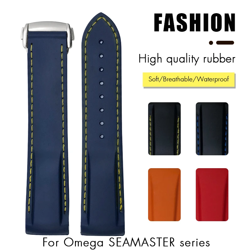 18mm 19mm 21mm 22mm Curved Rubber Watchband 20mm Fit for Omega Speedmaster Sxwatch Moon Watch Seamaster 300 Seiko Soft Strap