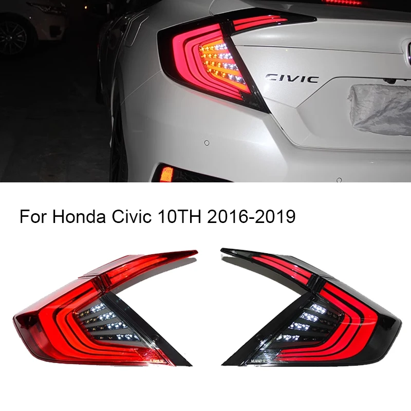 

Для Honda Civic 2016-2019, задний фонарь для автомобиля, задний фонарь с указателем поворота, Красный/дымчатый, задний фонарь 10 поколения с Civic, задний фонарь