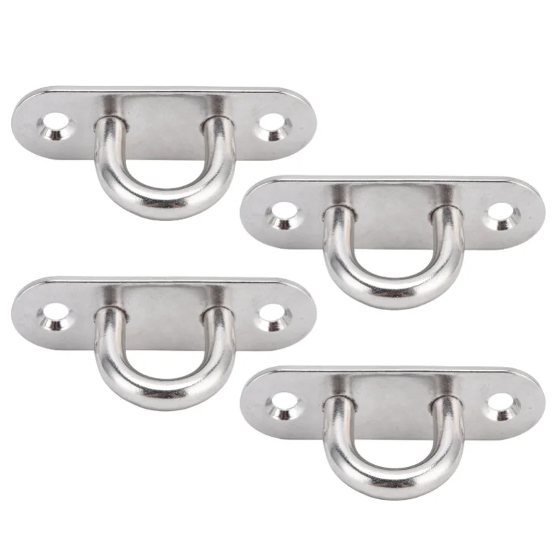 4Pcs Oval Hooks Eyelet 304 Stainless Steel 8mm Ceiling Pad Eye Plate Hardware Staple Loops