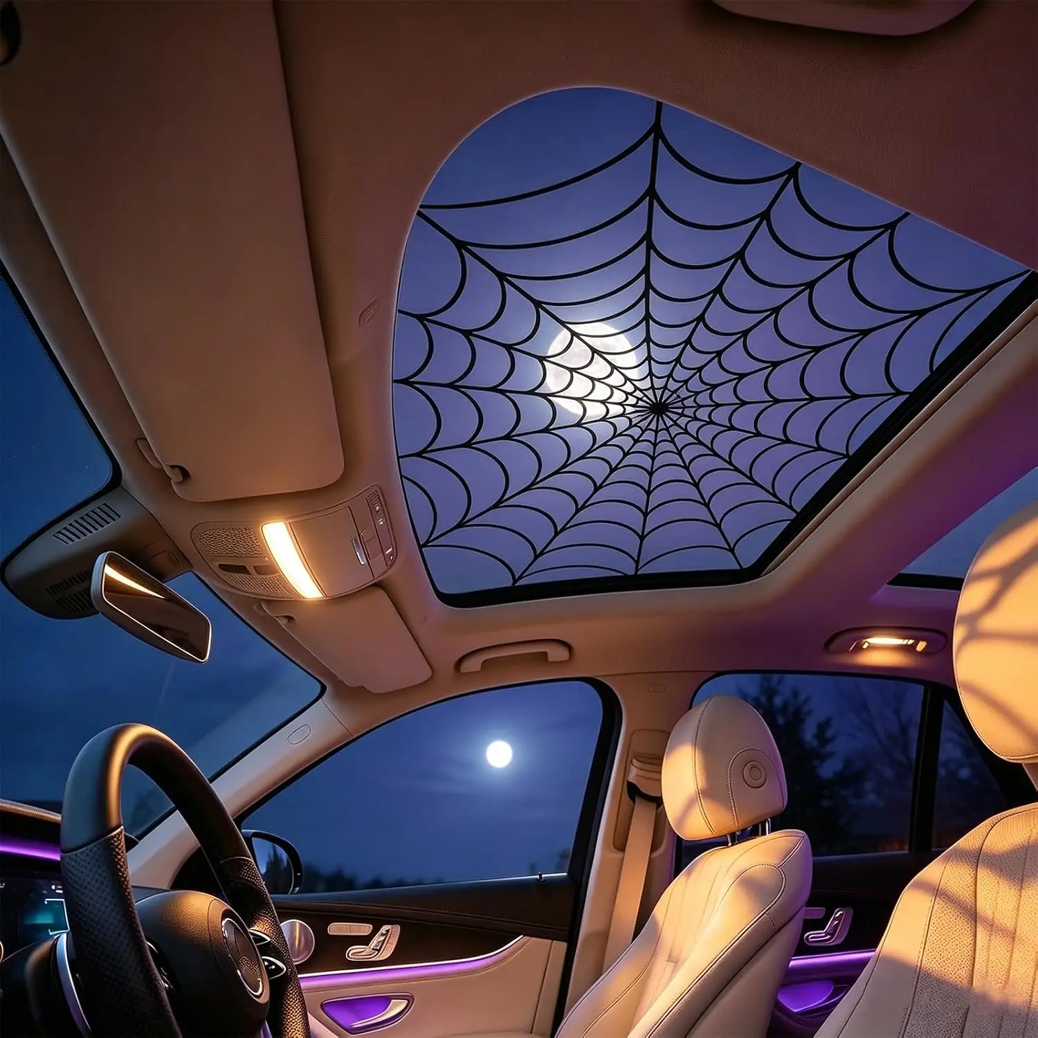 Auto-Schiebedach-Aufkleber, Halloween, gotisches Spinnennetz, Fledermäuse, abnehmbare, wasserdichte, selbstklebende Vinyl-Aufkleber für SUV, Limousine, Herbstdekoration – Detail 4
