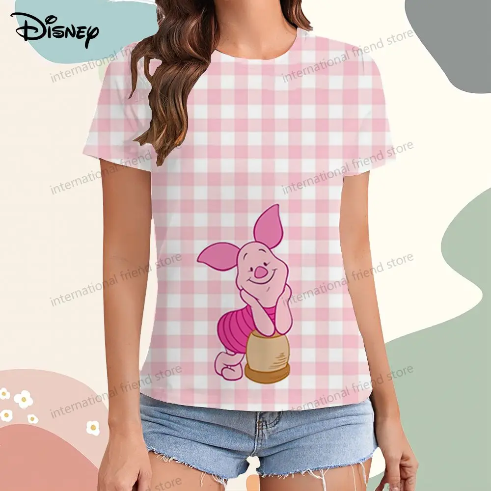 T-shirt da donna Disney Winnie Pooh Street Wear abbigliamento donna giovanile Y2k maglietta estiva 2024 Kawaii manica corta Tee O Neck Top