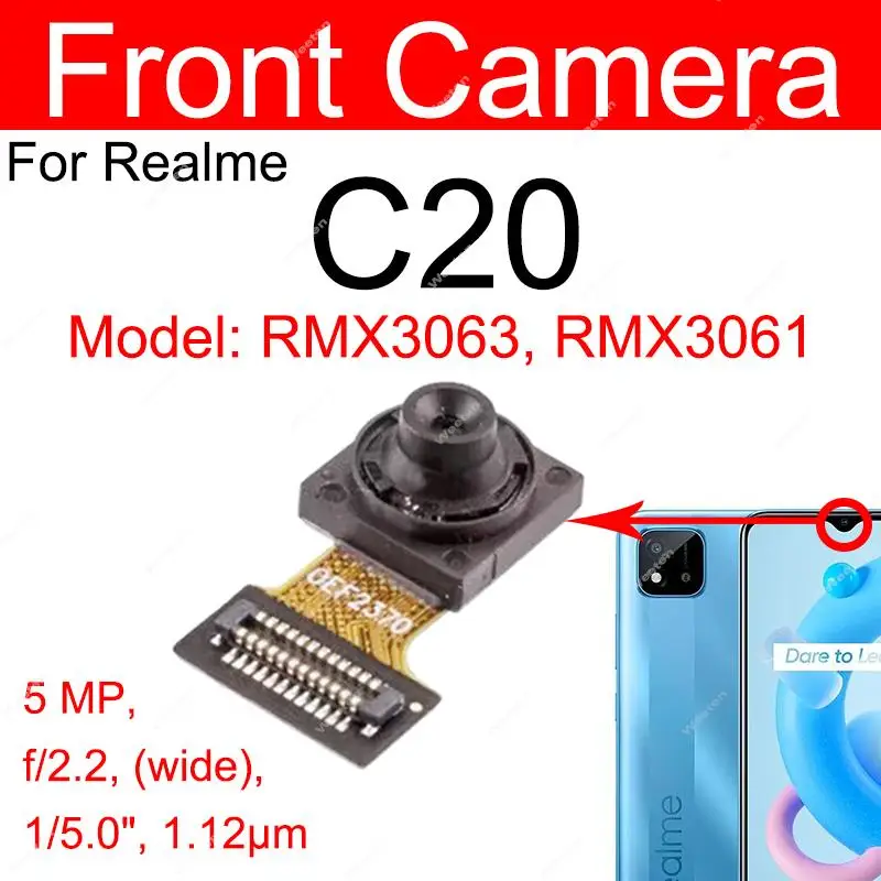 For Realme C20 C20A C21 C21Y Rear Front Camera Primary Back Main Front Selfie Camera Module Flex Cable Replacement Parts