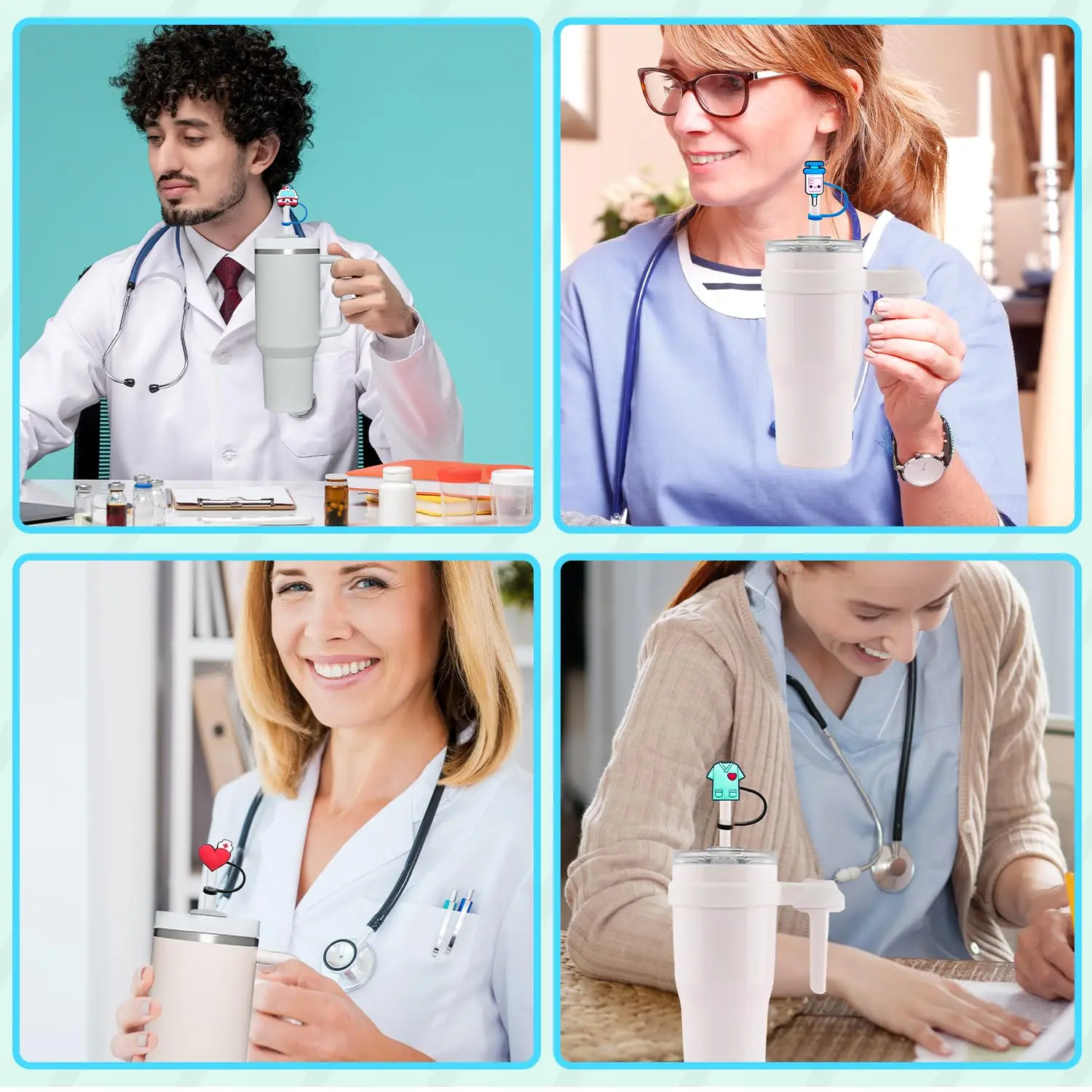 12 Pcs Nursing Straw Covers Cap for Stanley Cup 30&40 Oz, Tumbler, Water Bottle Silicone Straw Topper Fits 10mm Reusable Straws