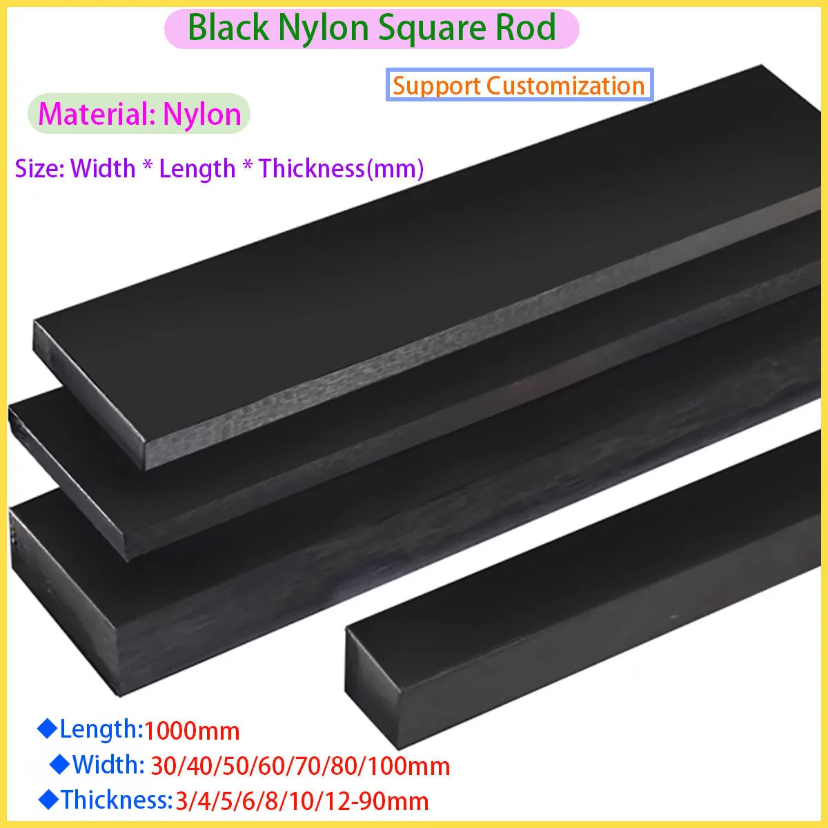 Black Wear-resistant Nylon Square Bar