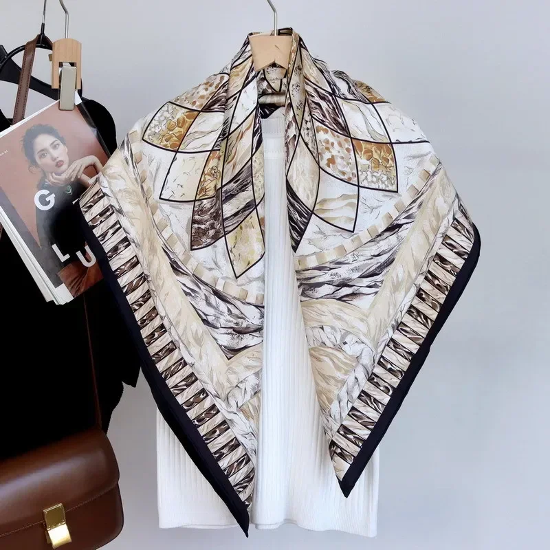 

Элегантный женский шарф-палантин класса люкс из твилового шелка 18 мм с двусторонним принтом из стеклянных цветов и ручной подгибкой края