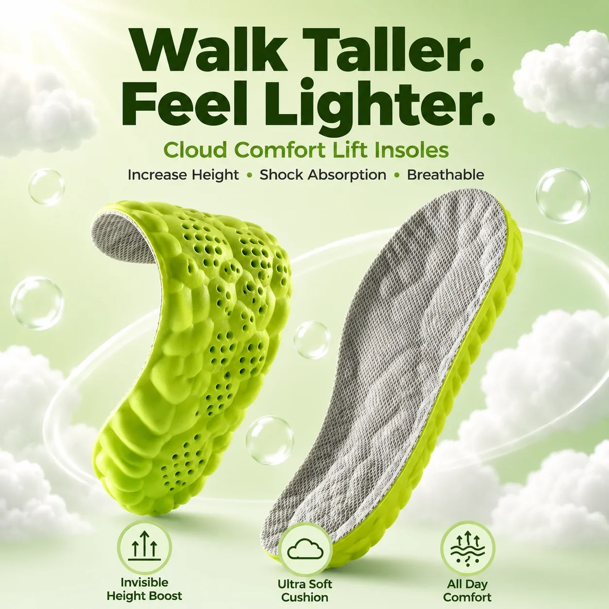 Image of 4D Cloud Sport Einlegesohlen PU Luftkissen Atmungsaktiv Stoßdämpfend Höhenerhöhende Schuheinlagen für Herren Damen Lauf- und Walkingschuhe