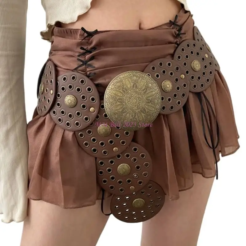 49me เอวตะวันตกห่วงโซ่กรันจ์แกะสลัก Grommet สีเข้มเข็มขัดเอวที่มีสไตล์ grommet