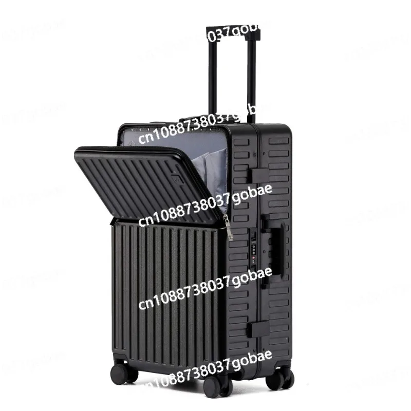 

New Front Opening Aluminum Frame Trolley Case USB Charging Suitcase, Teacup Holder Boarding Case, Multi-functional Check Case