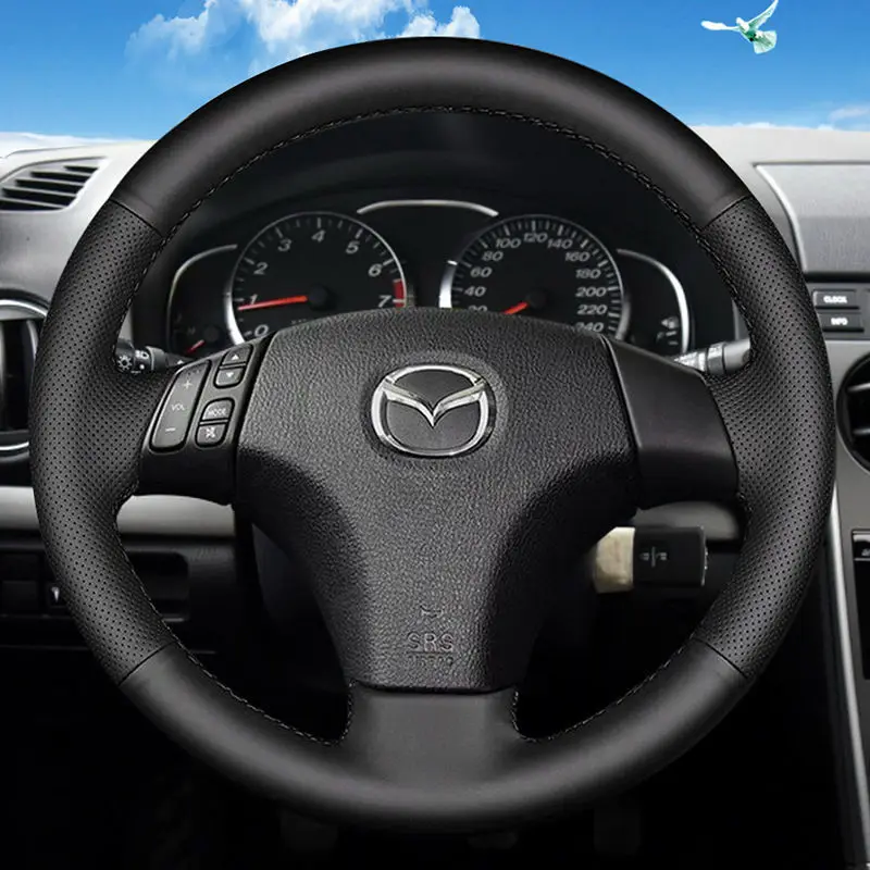 

For Mazda 6 Car Steering Wheel Cover Genuine Leather Anti-skid Hand Sewn Old Mazda 3 Protection Steering Wheel Car Accessories